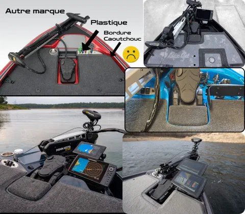 Comparaison : bordure en plastique chez une autre marque, bordure caoutchouc chez BassCat